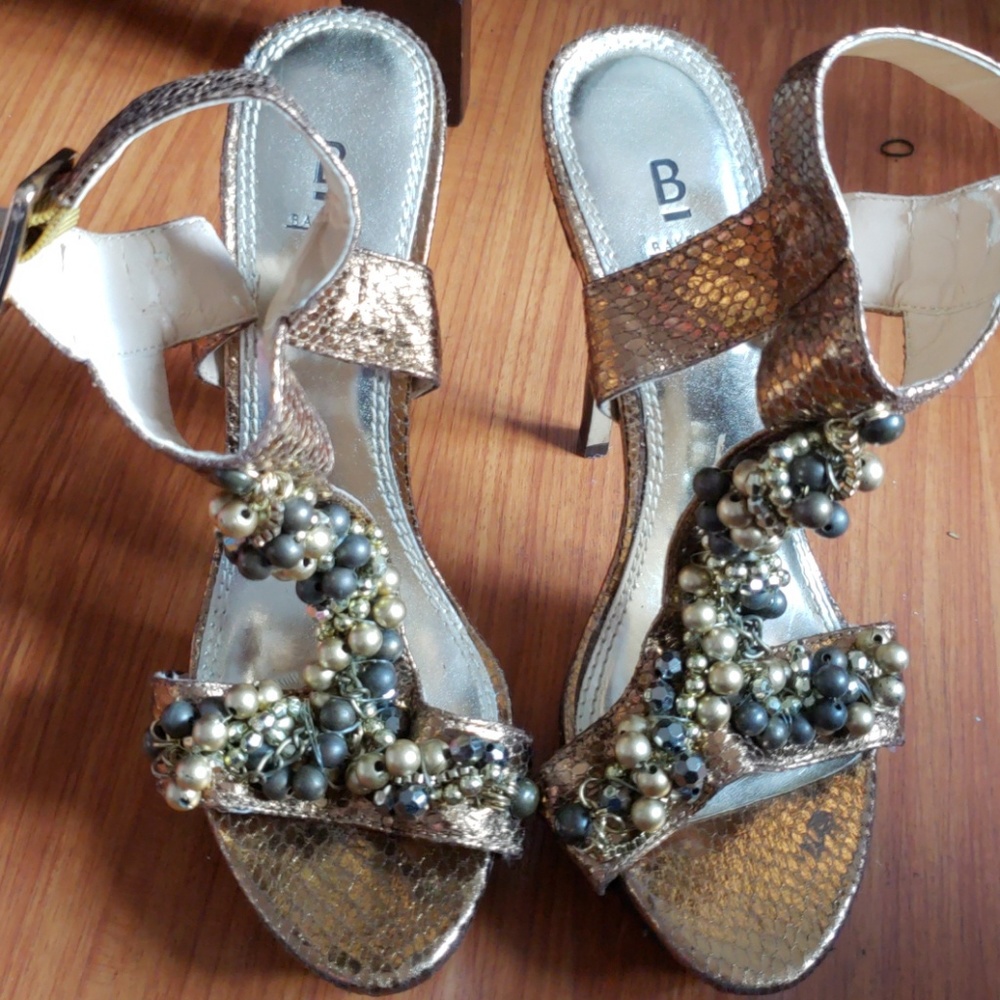 Bronze ankle strap heels